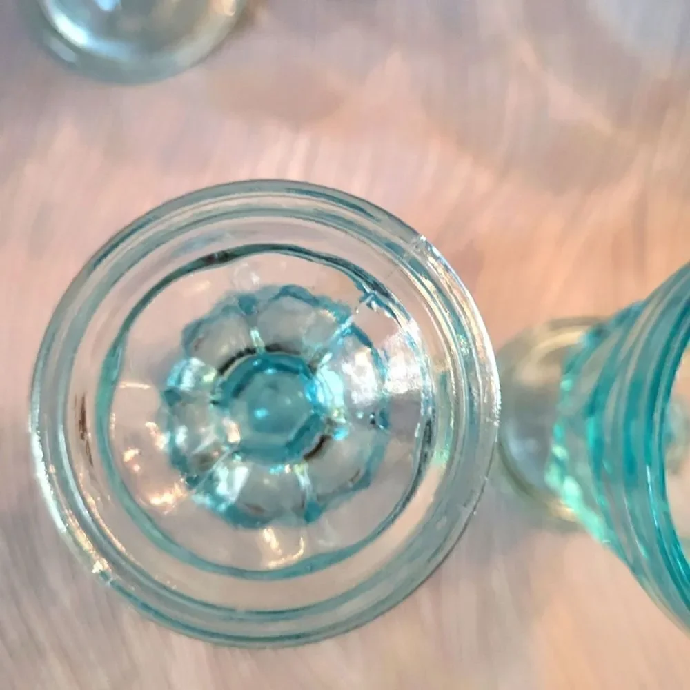 Vintage Pristine Set of 4 Anchor Hocking Aquamarine Pedestal 6